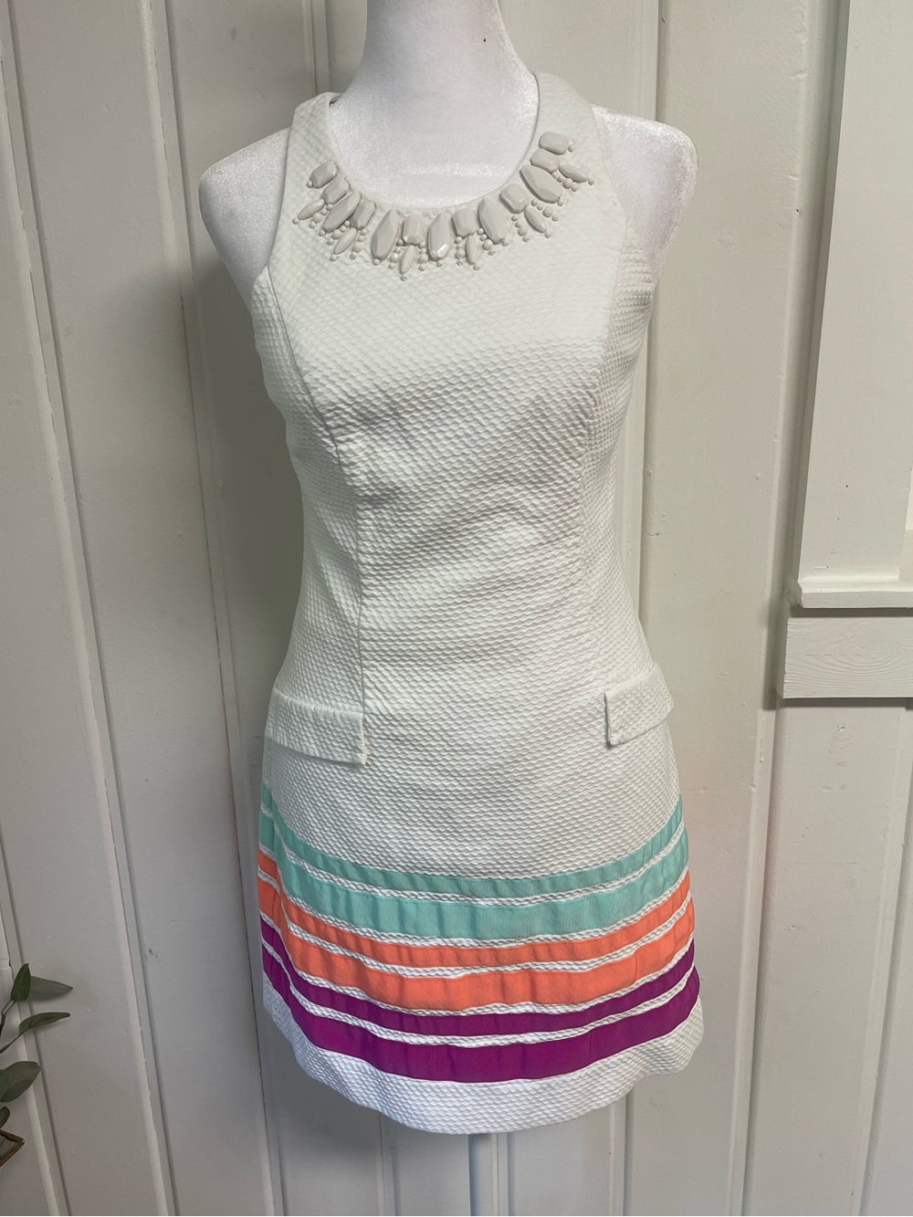 Lilly Pulitzer White Textured Beaded Stripe Shift Dress